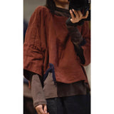 2025    22/8 Xiaohe, early autumn literary and retro linen round neck pullover shoulder seven-quarter sleeve short linen shirt