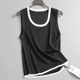 "Four Seasons Can Base" Contrasting Color Crew Neck Ice Skin-friendly Wide Shoulder Strap Single Wear Knitted Sweater Suspender Women's Vest L025
