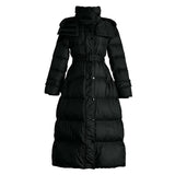 2025 Long waist slim down jacket, thick black coat, high-end Pinghu women's clothing 90 white duck down hooded winter