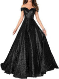 2025Popular trade dress  new one-word shoulder off-the-shoulder dress women's long sequined ball evening dress