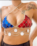 2025  LH4233  sexy acrylic sequin splicing metal chain multi-layer wave neck small vest body chain
