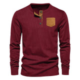 2025KKBOXLY popular  2025 Popular trade spring new casual men's corduroy Henry shirt men's long-sleeved pocket T-shirt