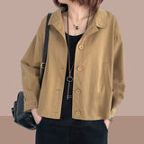 Solid Button Front Jacket, Casual Long Sleeve Turn Down Collar Long Sleeve Outerwear, Women's Clothing