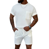 KKBOXLY 2025 popular  summer  trends Waffle crew neck men's suit summer two-piece set high-end trend