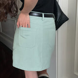Versatile washed cotton skirt, hip-wrapped A-shaped version, meat-covered and slim-fitting, a must-have Korean version skirt in summer