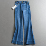 Blue washed white polished high waist thin elastic micro-pull pants commuting versatile casual women's trousers jeans X667