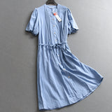 Solid color organ pleated V-neck  style bubble sleeve belt slim summer new short-sleeved women's dress X211
