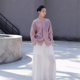 New Chinese Top Shirt Spring Jacket Women's Dopamine National Style Women's Cardigan Purple Embroidered Cardigan B0323