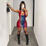 fashion new New women's clothing sexy personality deep V mixed color printing neck jumpsuit wholesale