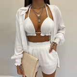 2025 women's clothing  popular new sexy three-piece set,  autumn beach fashion shorts set