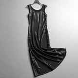 Solid color slim fit round neck drape satin sleeveless vest skirt  summer new women's dress dress Z689