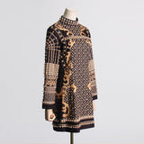 2025 spring new  retro printing bubble bead design sense long sleeve dress women's fashion temperament short skirt