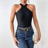 Cross-border  women's clothing  popular new slim-fit backless straps sleeveless neck-hanging sexy vest top