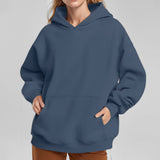 2025 popular autumn  women's clothing temperament commuting solid color loose pocket fashion casual hooded sports sweater 661