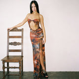 2025 F25DS011 Popular,  and  summer  New new solid color splicing sexy hollow suspender dress