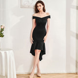2025 Evening dress female sexy one-word shoulder banquet dinner high-end temperament socialite thin medium and long fishtail dress