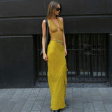 2025 G25ST004  style summer  new New explosive sexy spice girl neck lace lotus leaf dress