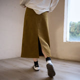 Solid color corduroy skirt spring and autumn new retro versatile and thin long skirt fashionable high waist rear split A-shaped skirt