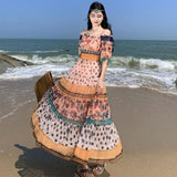 2025 2025 autumn new  one-word shoulder chiffon dress women's bohemian vacation temperament off-the-shoulder dress