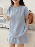 Spring and summer new soft and skin-friendly pure cotton suit, fresh and simple Korean version gauze short-sleeved shorts can be worn outside two-piece set