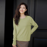 Spring New Threaded T-Shirt Comfortable Casual Bottom Shirt Women's Clothing Solid Color Crew Neck Long Sleeve Top