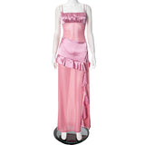 2025 K25DS006  Popular trade  summer women's clothing new multi-color sexy ruffle edge split suspender dress