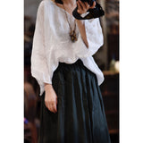 2025    22/6 small cigarettes, literary and casual high-count ramie light and breathable pullover, shoulder-length nine-quarter sleeve sunscreen short shirt