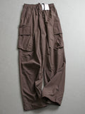 "Unisex" Side Pocket Solid Color Thin Overalls Elastic Waist Wide Leg Versatile Casual Pants L648