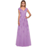2025Hot trade evening dress women's shoulder long ball dress A-shaped skirt lace applique mesh formal party dress