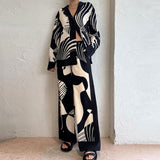 2025 women's clothing  spring new temperament elegant home style printing long-sleeved trousers casual fashion suit