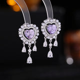 2025 S925 silver needle high-grade zircon inlaid pearl niche temperament earrings wholesale love-shaped water drop fringed earrings