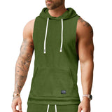 KKBOXLY 2025 New 2025 men's casual European size summer knitted texture hoodie sleeveless T-shirt pouch drawstring back