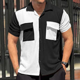 KKBOXLY 2025 24 summer new men's cardigan T-shirt  loose lapel casual color matching shirt multi-pocket short sleeve