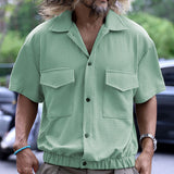 KKBOXLY 2025 new n tooling POLO shirt short-sleeved men's summer loose casual solid color large pocket lapel T-shirt