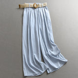 Free belt, solid color elastic waist thin loose wide-leg pants  summer new legs long women's casual pants X367