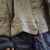 2025  23/2 Ah Sheng, literary and retro yarn-dyed linen cardigan, double-button collarless shirt