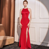 2025 Evening dress dress female neck slim slim slim model catwalk car model exhibition etiquette lady fishtail long dress