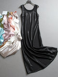 Solid color slim fit round neck drape satin sleeveless vest skirt  summer new women's dress dress Z689