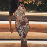 summer  New new special printing sexy slim backless shoulder neck women's onesie