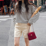 Japan and Korea casual autumn new cotton knitted striped top loose and thin versatile trend chic inner long sleeve women