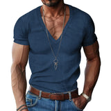KKBOXLY 2025 popular summer men's versatile corduroy T-shirt trendy  flow sports and leisure V-neck slim-fitting short-sleeved men