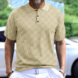 KKBOXLY 2025 2025 men's casual lapel short-sleeved shirt  jacquard checkerboard loose T-shirt daily POLO shirt