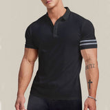 KKBOXLY 2025 popular New summer new polo shirt men's t-shirt lapel top n casual slim-fit striped polo shirt men's