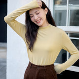 Wool bottoming shirt spring and autumn new solid color women's clothing elegant temperament can be worn outside the top semi-turtleneck long-sleeved jumper