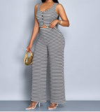 new New women's clothing fashion personalized striped printed sleeveless vest top loose wide-leg trousers set