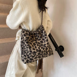 KKBOXLY 2025 Woolen leopard print small fragrant wind chain underarm garbage bag female bag female large capacity portable shoulder crossbody hair bag