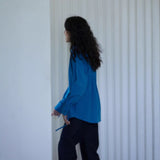 Shirt Top Women's Cotton Spring Jacket Design Loose Klein Blue White Long Sleeve Shirt C0206