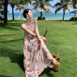 2025 gentle wind floral suspender dress summer seaside vacation beach dress super fairy temperament slim dress