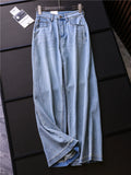 Light blue soft and comfortable high waist loose ice breathable versatile legs long straight pants wide leg jeans women Z273