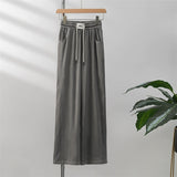 Solid color jeans women's  summer new drawstring loose drape ice silk thin straight casual wide-leg pants K427